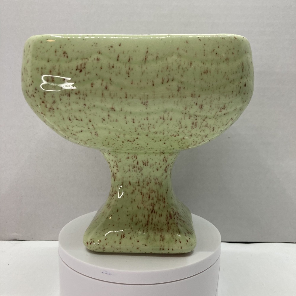 Square Ceramic Pedestal Planter Light Green W/ Brown Speckles